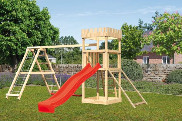 2532565 spielturm ritterburg loewenherz mit 2 5m rutsche